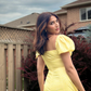 Yellow Elegant Long Puff Sleeve Slit Prom Dress Birthday Dress Evening Dress Wedding Guest Dress nv1710