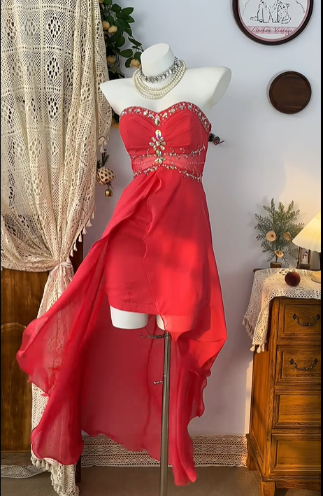 Red Fashion Beaded Short Chiffon Homecoming Dress Birthday Dress Banquet Dress Party Dress nv4558