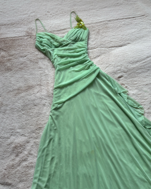 Green sequin floral elegant long chiffon party dress evening gown ball gown nv4594