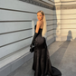 Black Elegant V Neck Mermaid Side Slit Satin Long Evening Gown Ball Gown nv1978