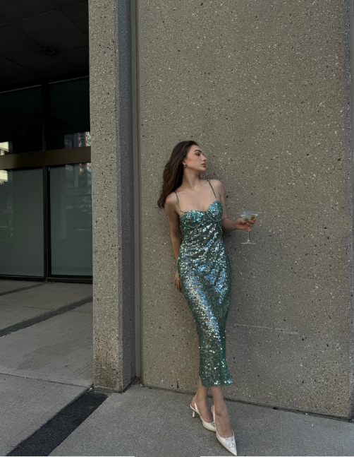 Green shiny sequins long evening dress homecoming dress cocktail party dress nv4759