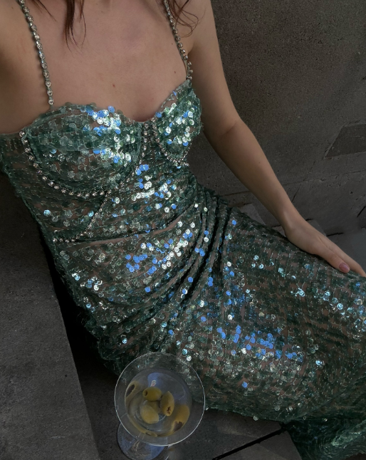 Green shiny sequins long evening dress homecoming dress cocktail party dress nv4759