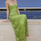 Green shiny sequins long spaghetti strap ball gown evening dress party dress nv4796