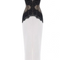 White Black Lace Long Satin prom dress Evening Dress Party Dress Wedding Guest Dress nv4798