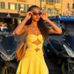 Yellow Fashion Bare Waist Chiffon Short Homecoming Dress Party Dress nv4914