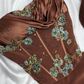 🍫Silky chocolate brown vintage beaded floral long satin Prom Dress evening dress party dress nv5136