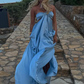 Fashion strap blue elegant off-shoulder long satin prom dress evening gown nv5215