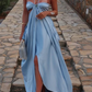 Fashion strap blue elegant off-shoulder long satin prom dress evening gown nv5215