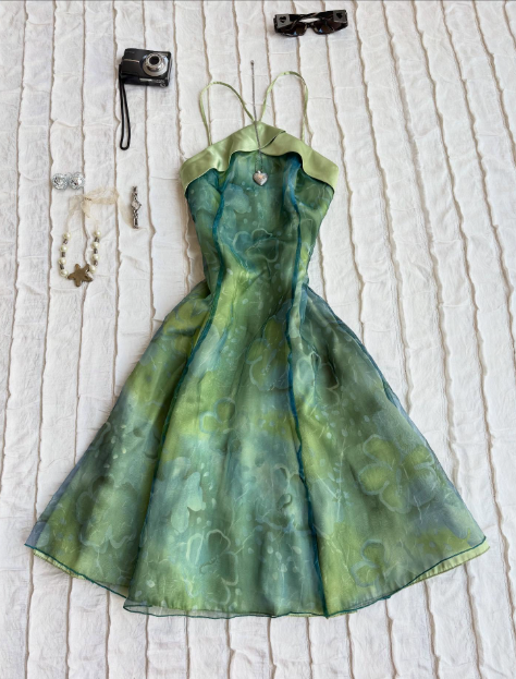 Green fashion elegant spaghetti strap chiffon short suspender homecoming dress party dress nv5398