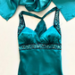 NiceVestidos--(Including Scarf) Blue-green exquisite hand-beaded long satin floor-length prom dress evening dress banquet dress Nv5578