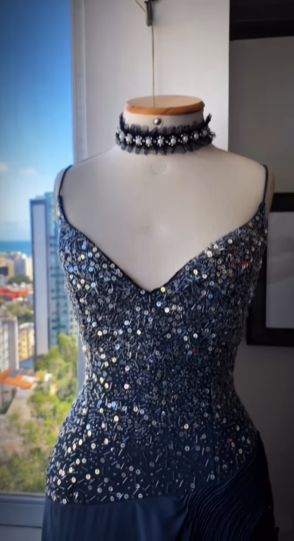 NiceVestidos-Navy blue exquisite beaded long chiffon prom dress Nv5628