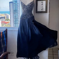 NiceVestidos-Navy blue exquisite beaded long chiffon prom dress Nv5628