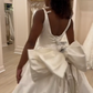 NiceVestidos--Short Sleeve Satin Long Square Neck Wedding Dress Corset NV5884