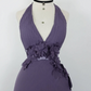 NiceVestidos – Vintage Lavendel-Lila 3D-Blumen-Halterkleid mit tiefem V-Ausschnitt, asymmetrischen Rüschen und Rüschen NV5908