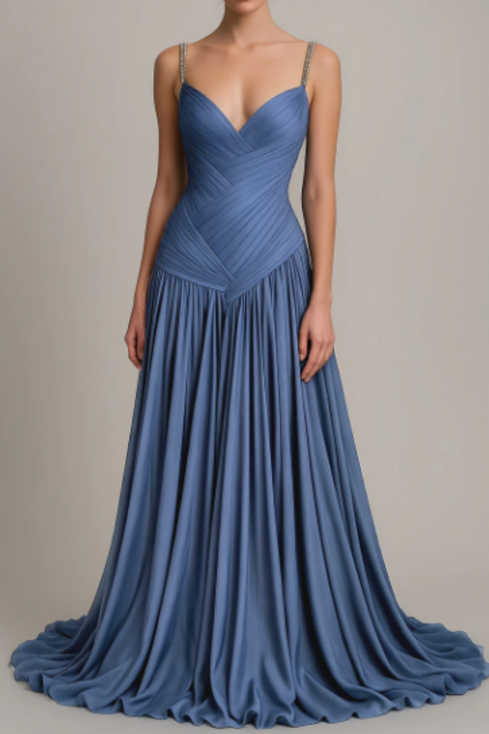 NiceVestidos - Abendkleid Blaues Satin-Abendkleid, bodenlang, NV5951