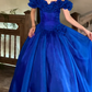 Langes, glänzendes, blaues Retro-Ballkleid NV6440