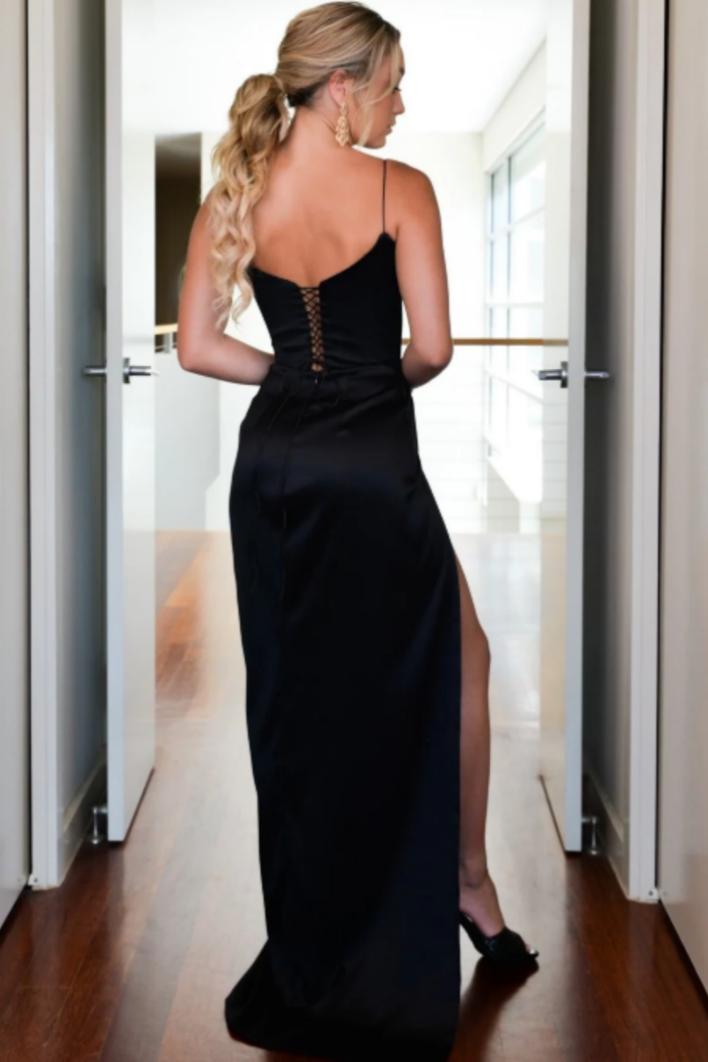 Grün/Schwarz neue stil, mode spaghetti-trägern langen schlitz sexy satin prom kleid abendkleid formale kleid nv85