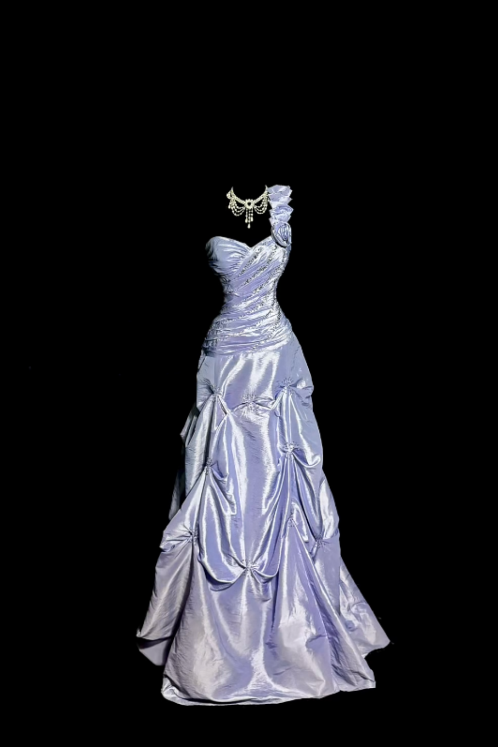 Purple exquisite pearl decoration retro long satin formal dress NV6612