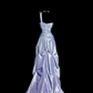 Purple exquisite pearl decoration retro long satin formal dress NV6612