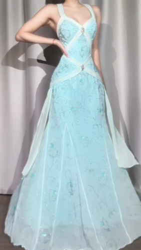 NiceVestidos - Robe de bal vintage, robe de soirée bleue élégante et raffinée, ornée de perles. NV5983