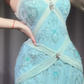 NiceVestidos - Robe de bal vintage, robe de soirée bleue élégante et raffinée, ornée de perles. NV5983