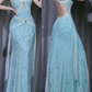 NiceVestidos - Robe de bal vintage, robe de soirée bleue élégante et raffinée, ornée de perles. NV5983