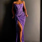 Purple Spaghetti Strap Mermaid Sequin High Slit Long Prom Dress Evening Dress Party Dress nv1998