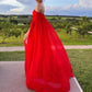 Red Off-the-shoulder Long A-line Ball Gown Elegant Chiffon Formal Party Dress with Train Evening Gown nv1974