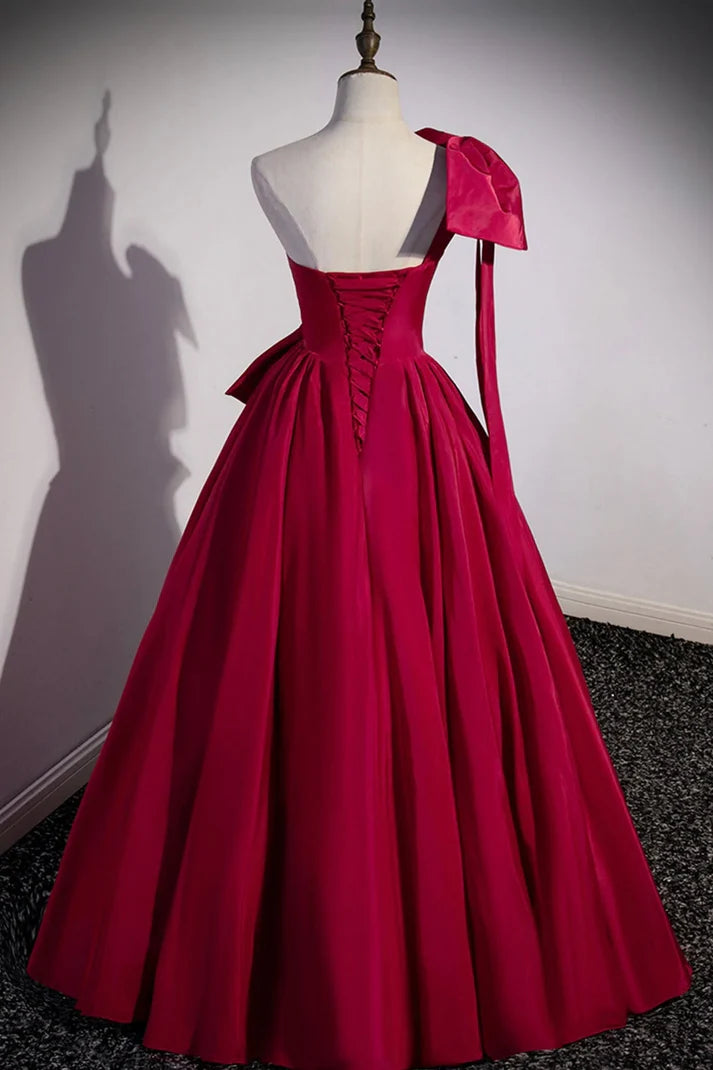 Hot Pink Satin One Shoulder Bow Long Ball Gown Evening Dress nv1904