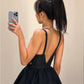 Black V-neck halter satin short prom dress evening homecoming graduation dress birthday dress nv2147