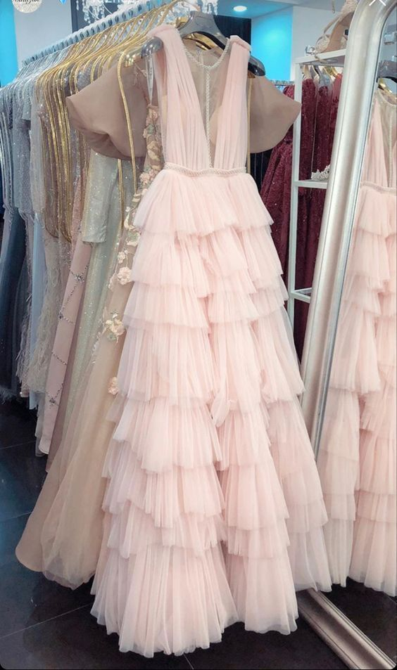 Light Pink long prom dresses party nv1173