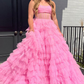 A Line Strapless Corset Glitter Tulle Prom Dress with Ruffles nv1308