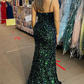 Green Sequins Mermaid V Neckline Slit Long Prom Dress nv1110