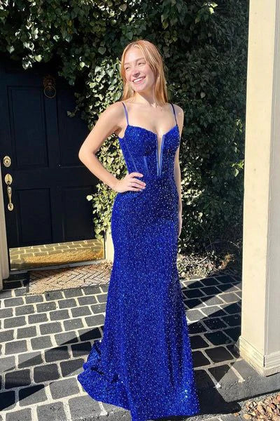 Blue Sequins Prom Dresses Long Party Dress Formal Dress nv1742