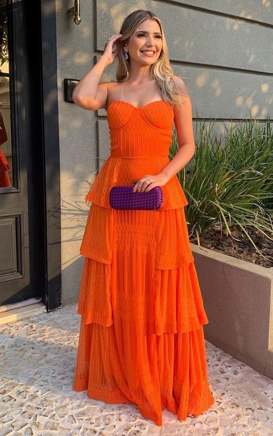 Orange A Line Prom Dress Sleeveless Evening Gown nv1172