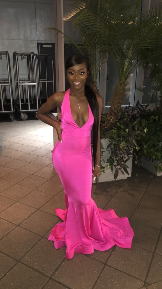 Deep V Neck Pink Long Sheath Prom Dress nv1139