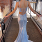 Light Blue Sequin Twist-Front Lace-Up Mermaid Long Prom Gown nv1370