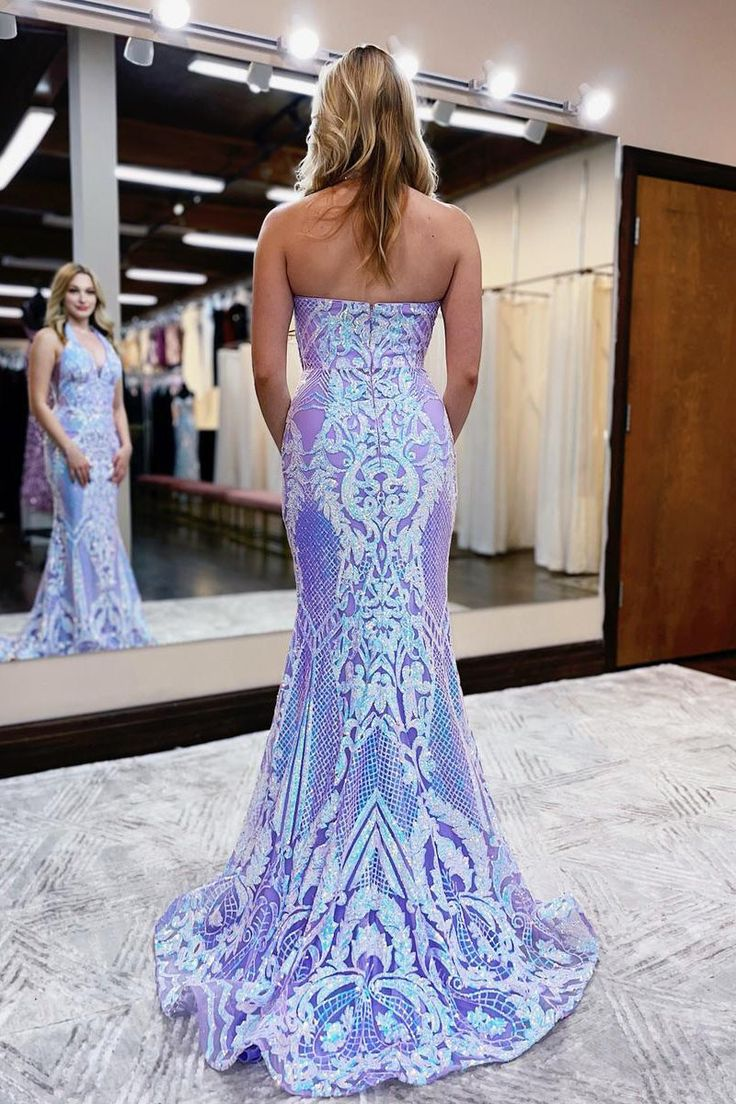 Lavender Sequins Lace Halter Mermaid Long Prom Dresses nv1272