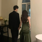 Spaghetti Straps Satin Dark Green Long Prom Dress nv1243