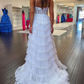 Charming A Line Sweetheart White Tulle Long Prom Dresses with Beading nv1230