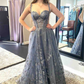 Dusty Lavender A-line Off-the-Shoulder Prints Tulle Long Prom Dress nv1285