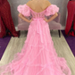 Princess Pink Off-the-Shoulder A-Line Prom Dress with Ruffles nv1309
