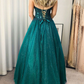 Strapless Green Blue Lace Long Prom Dress Formal Evening Dress nv1197