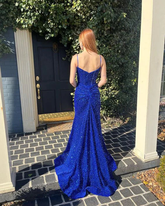 Blue Sequins Prom Dresses Long Party Dress Formal Dress nv1742