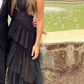 Elegant Open Back Layered Black Tulle Long Prom Dress, Black Tulle Formal Graduation Evening Dress  nv1288