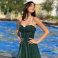 Green Elegant Spaghetti Straps A-line Tulle Long Prom Dresses nv1195