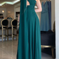 Elegant One Shoulder Green Chiffon Long Prom Dress with High Slit, One Shoulder Green Formal Graduation Evening Dress nv1340