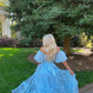 Charming A Line Off the Shoulder Blue Tulle Prom Dresses nv1310