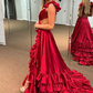 Red Ruffled Crossed Top Hi-Low Layers Long Prom Dress nv1293