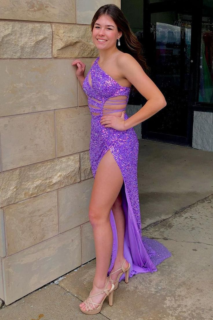 Sparkly Purple Sequins Cut-Out Long Prom Dress nv1363